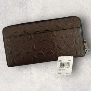 Coach Embossed Signature Zip-Around Wallet – Mahogany Brown | NWT | Authentic
